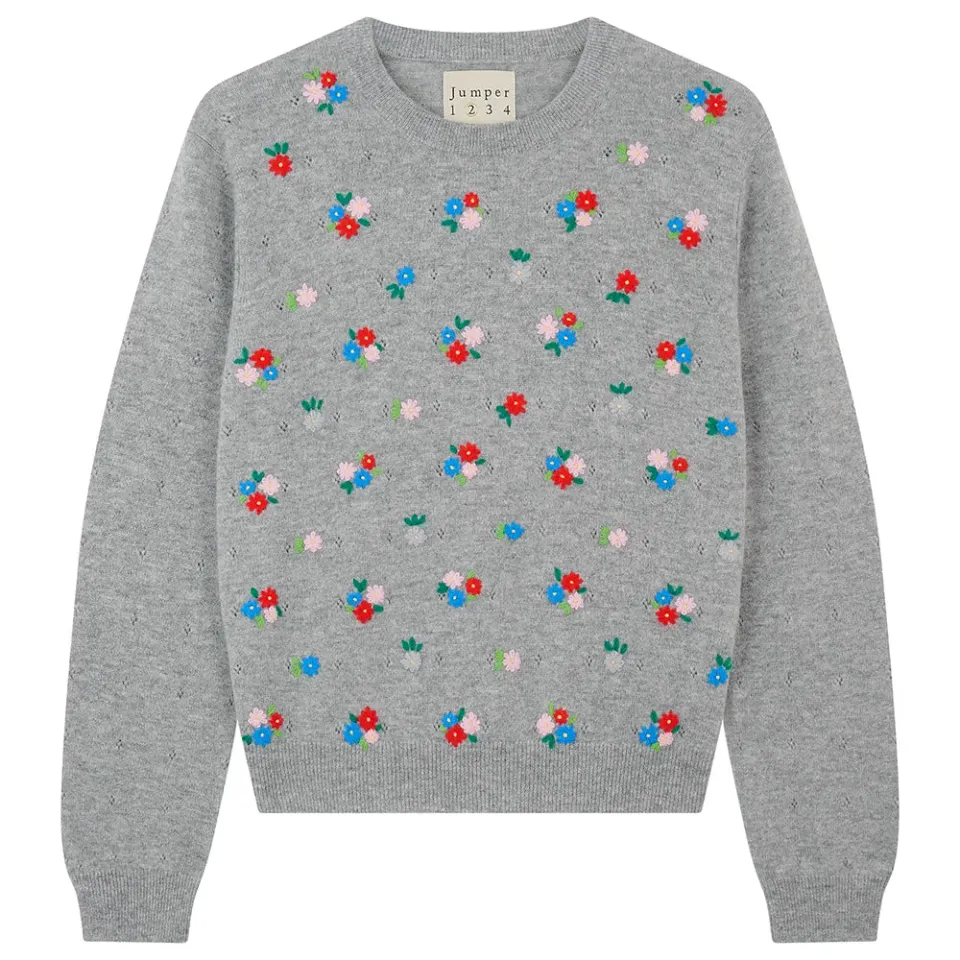 Jumper 1234 Floral maglione cashmere grigio ricamato