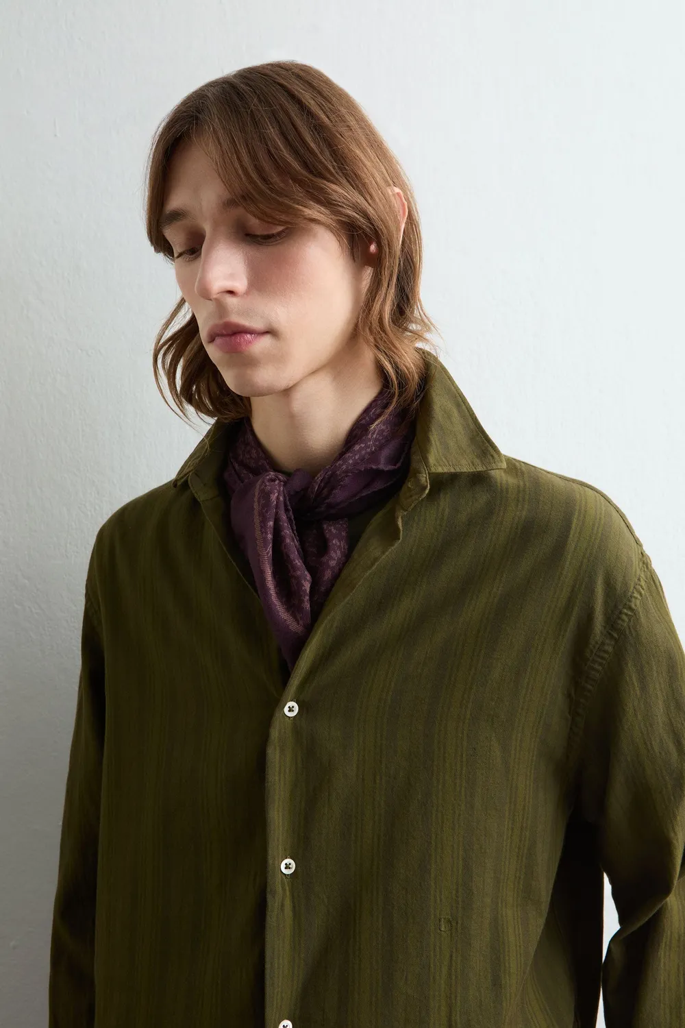 Massimo Alba Boxy camicia uomo moss green cotone