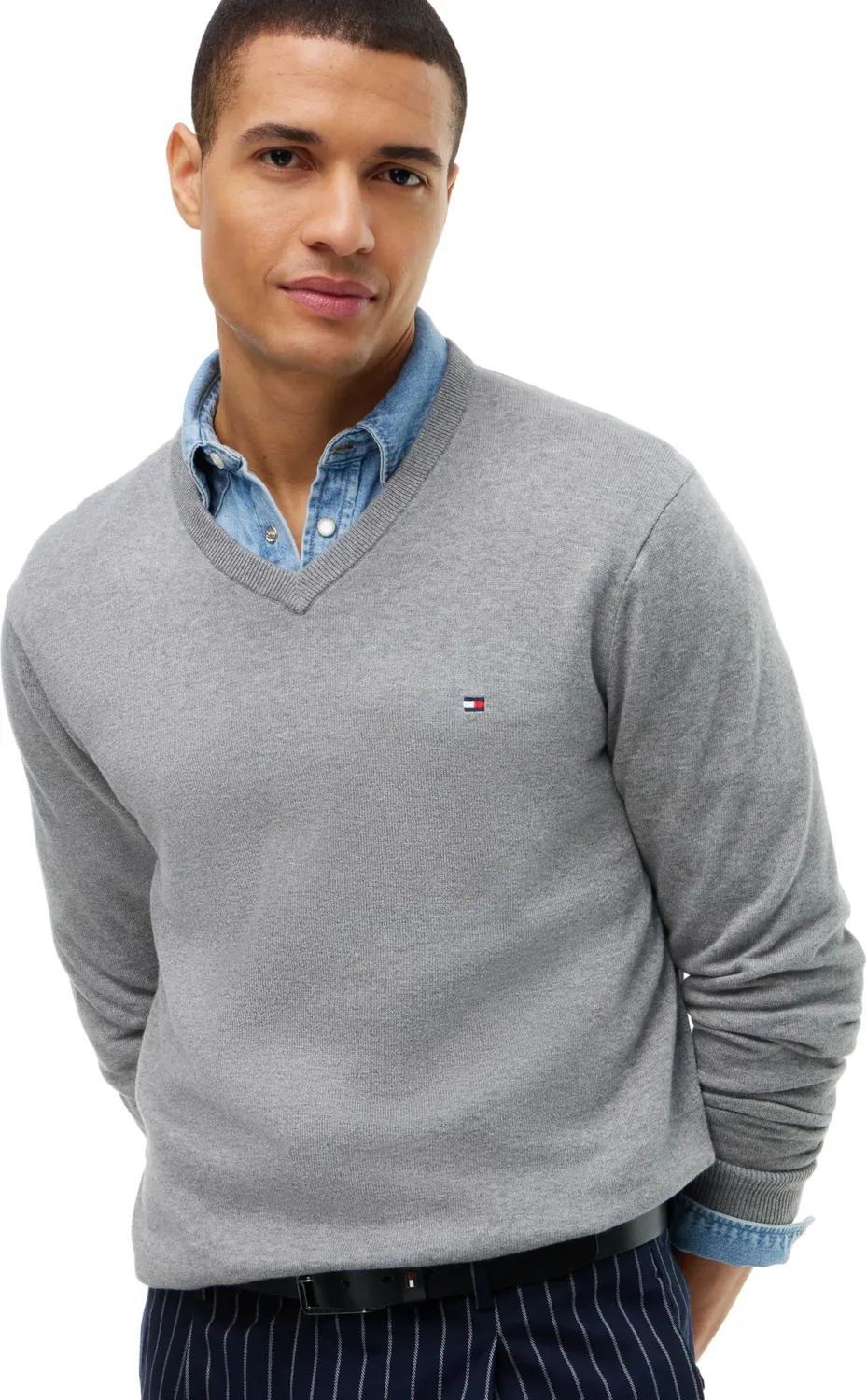 Tommy Hilfiger Essential Cotton Pullover Uomo Scollo V Nero