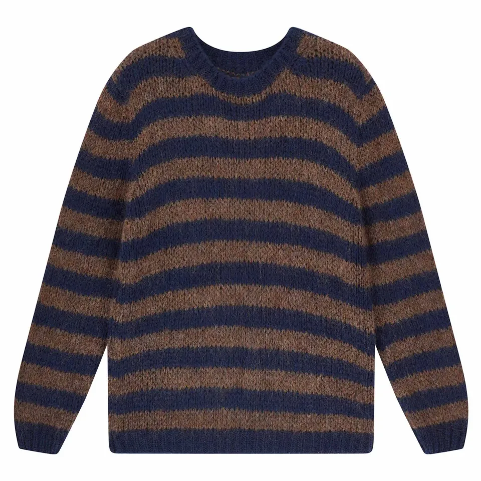 Jumper 1234 Hand Knit Stripe Crew maglione navy cioccolato