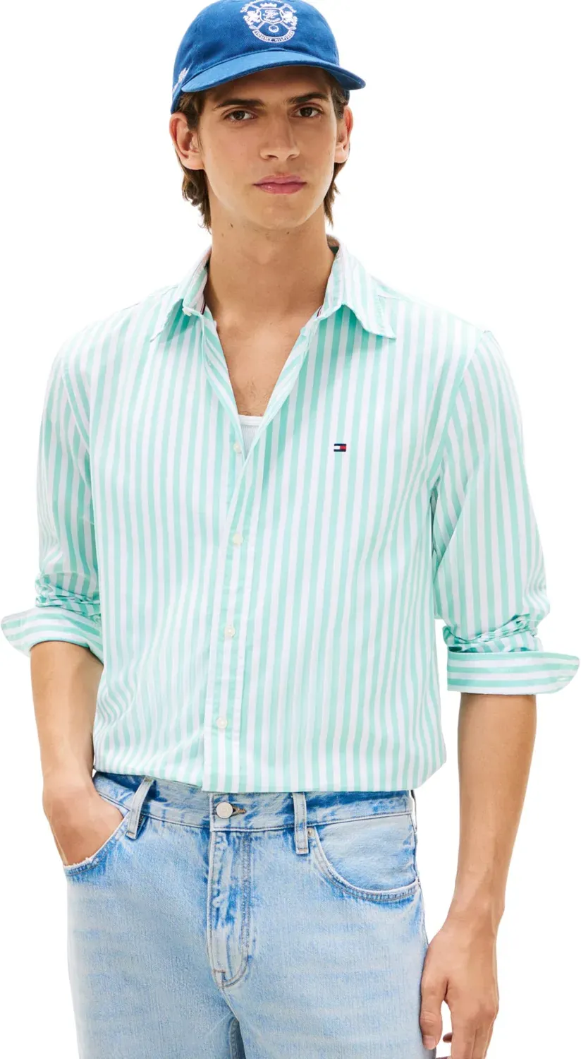 Tommy Hilfiger Flex Poplin MW0MW42440 Camicia Uomo L Riga Aqua