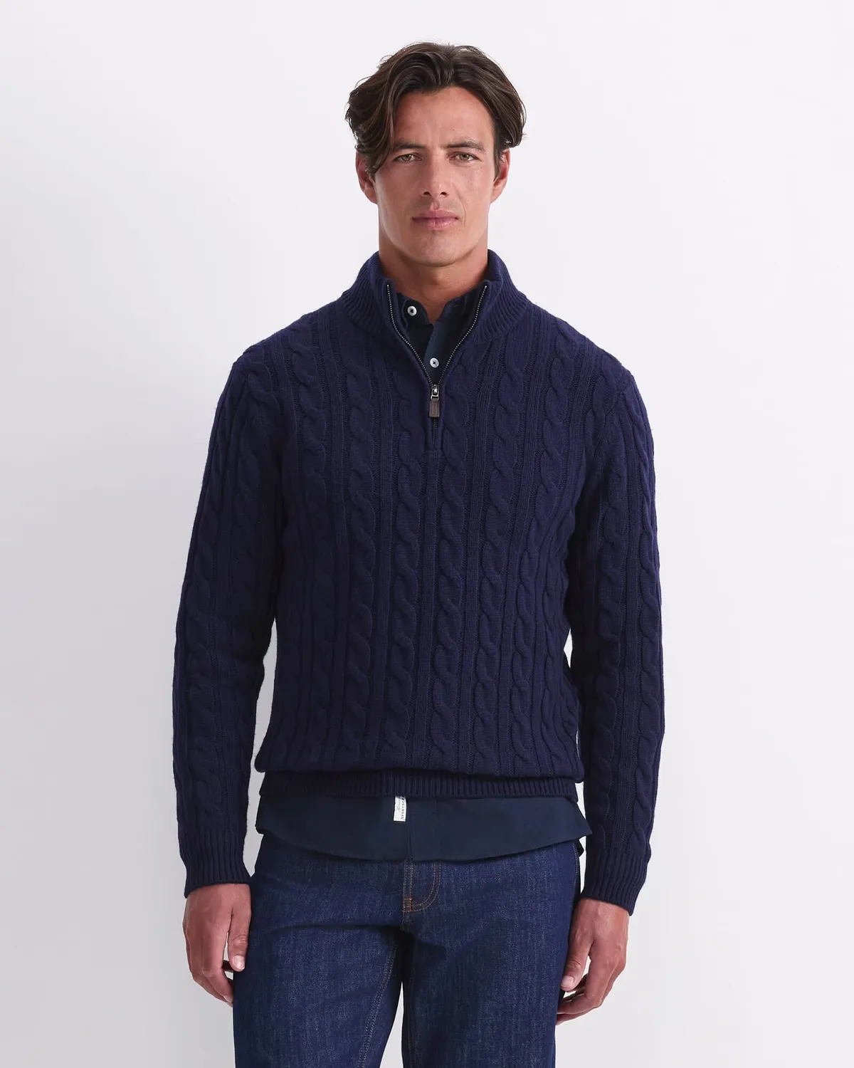 Sportscraft Cable maglione mezza zip trecce lana uomo
