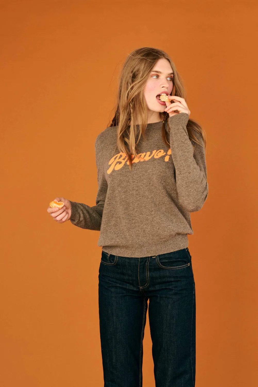 Jumper 1234 Bravo Crew maglione cashmere marrone arancio