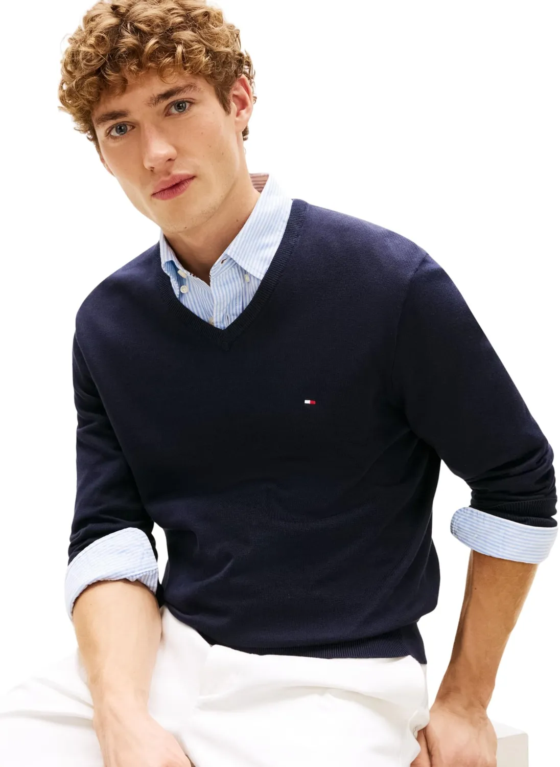 Tommy Hilfiger Essential Cotton maglione blu XXL scollo a V