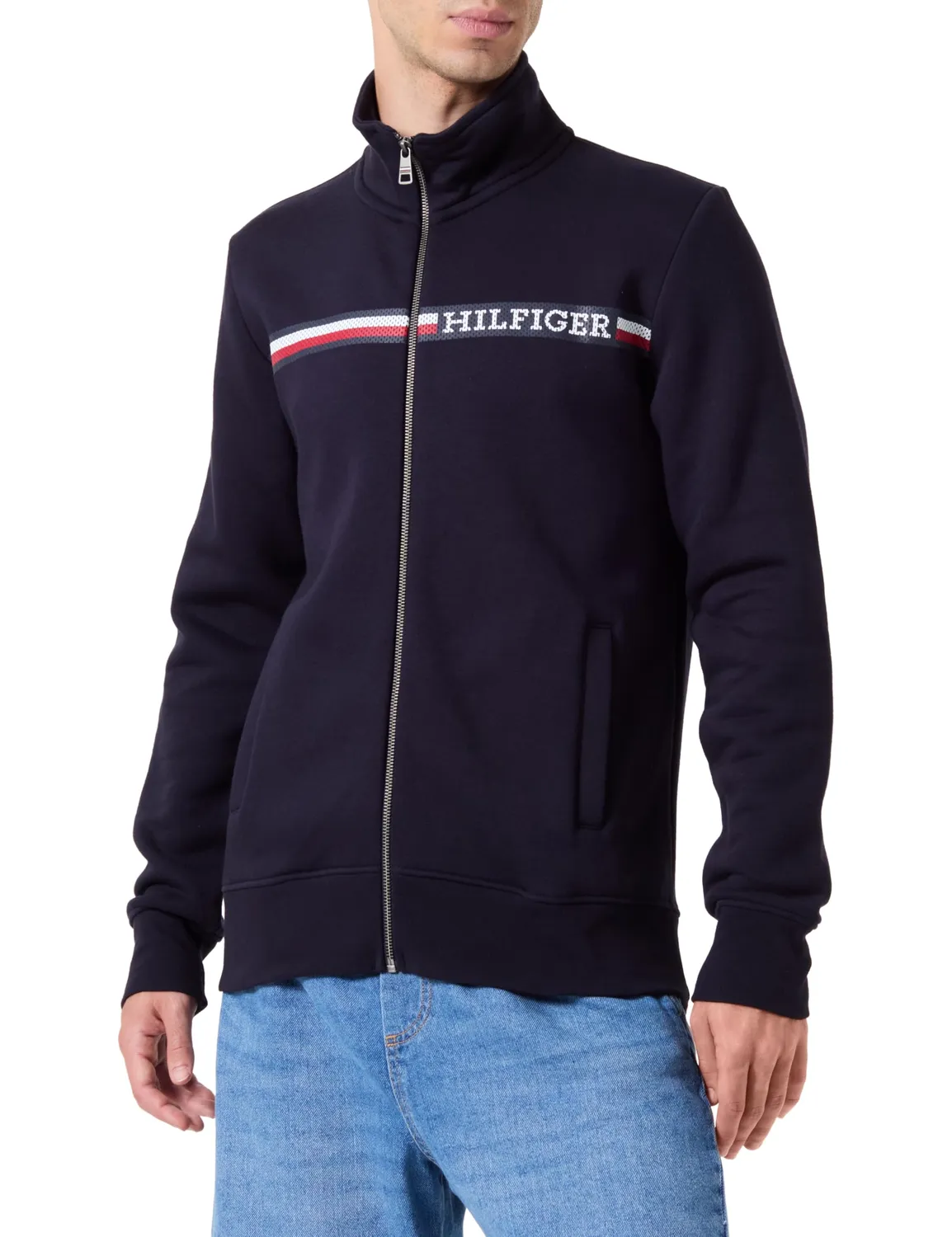 Tommy Hilfiger Chest Stripe Zip Through felpa uomo blu