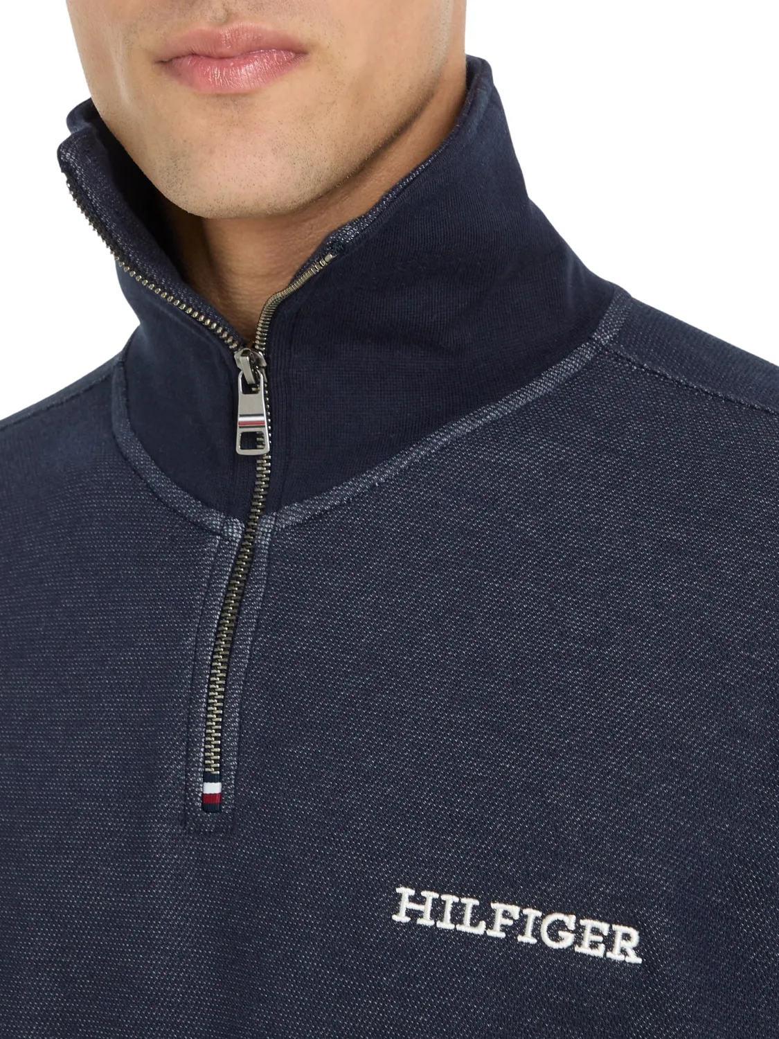 Tommy Hilfiger Monotype Honeycomb MW0MW33637 maglione mezza zip blu