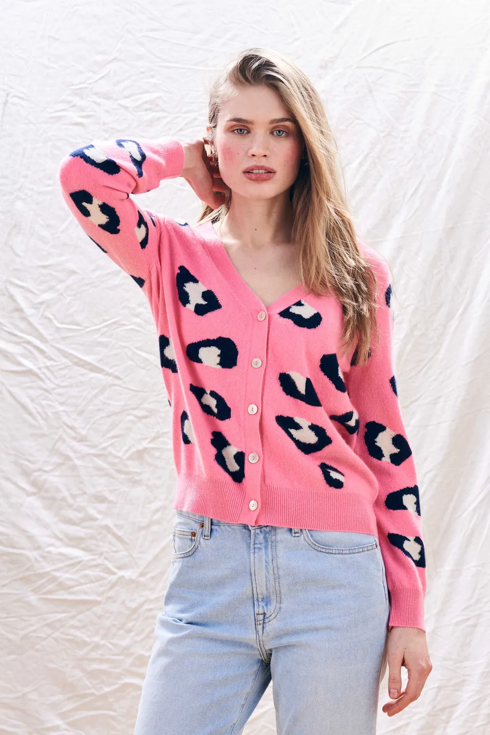 Jumper 1234 Leopard cardigan cashmere rosa maculato