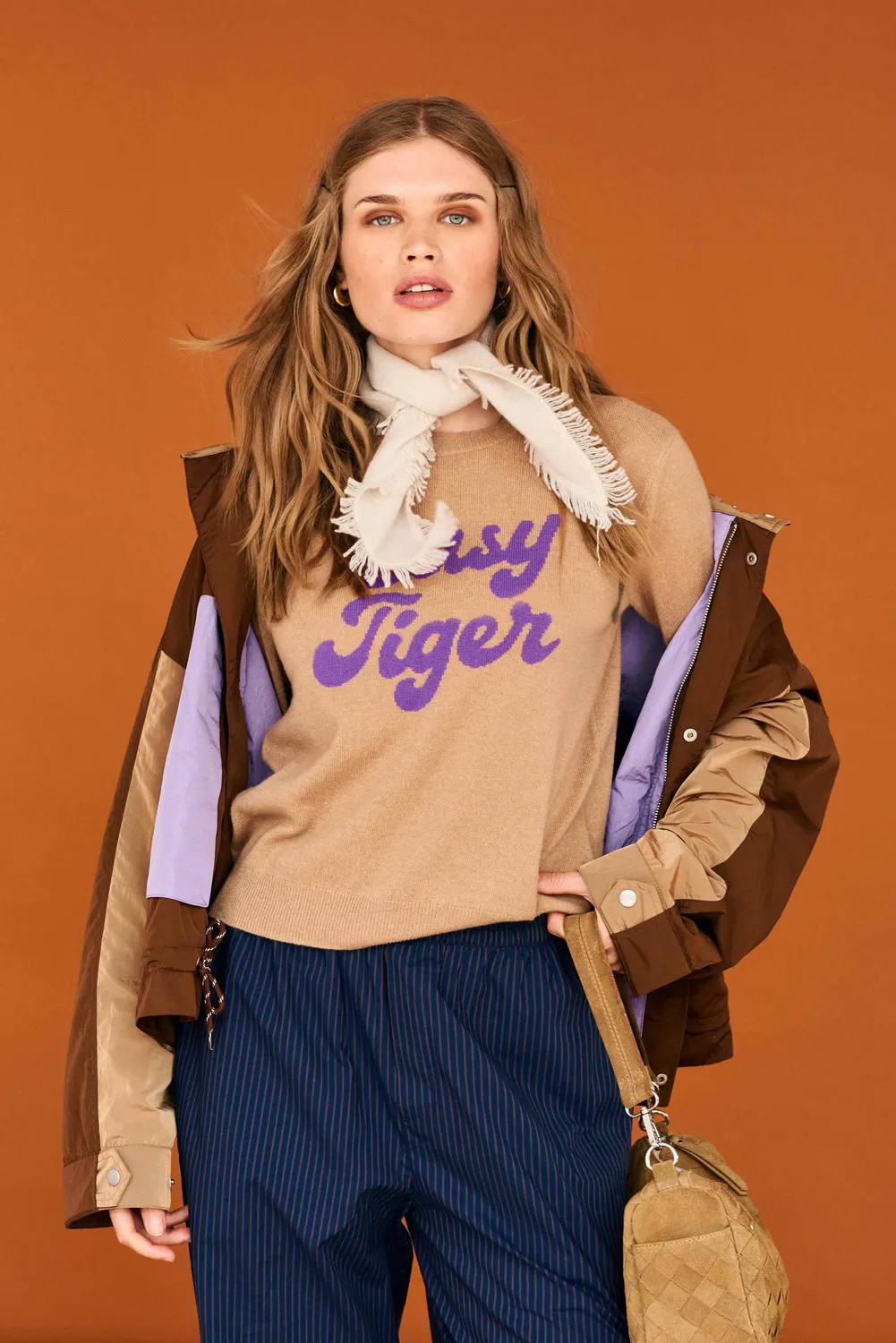 Jumper 1234 Easy Tiger maglione cashmere cammello viola